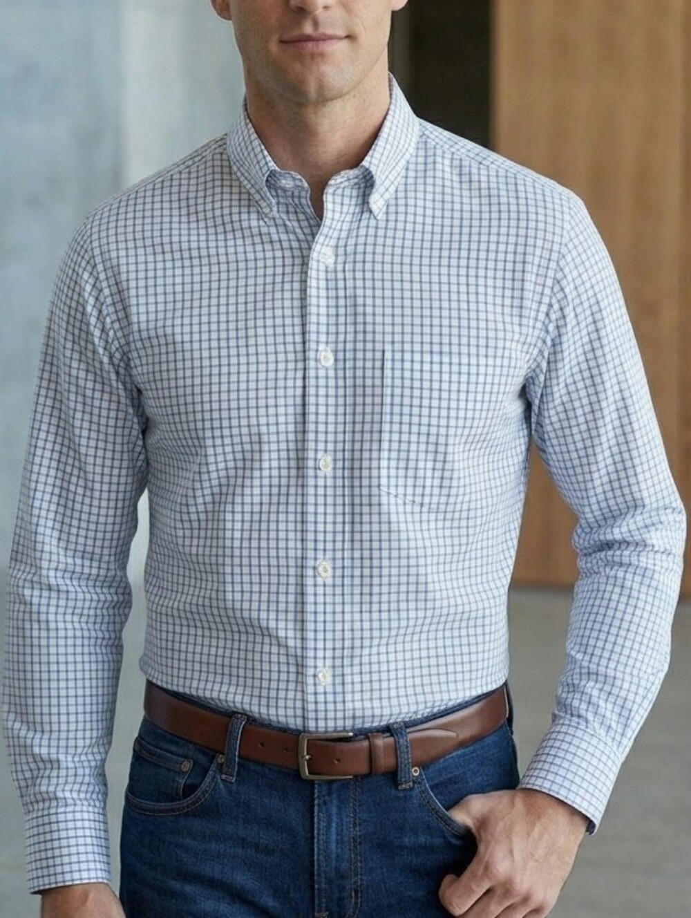 Daniel Cremieux Blue & White Checked Button-Down Shirt